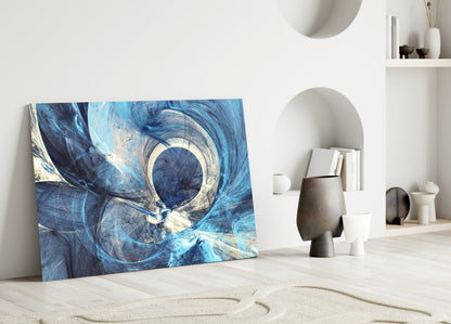 Blue Swirling Fractal Ring Glass Wall Art