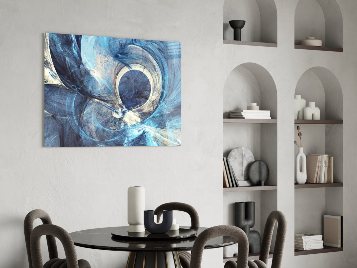 Blue Swirling Fractal Ring Glass Wall Art
