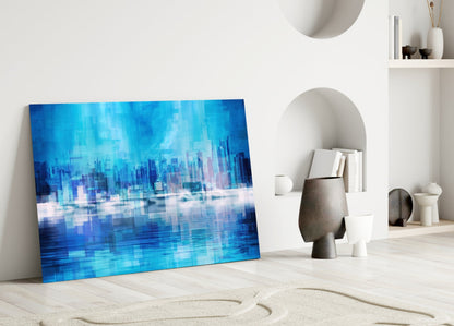 Blue City Skyline Reflection Glass Wall Art