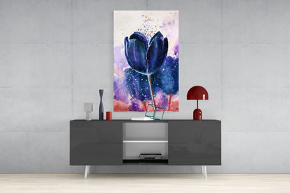 Navy Indigo Tulip on Lilac Wash Glass Wall Art