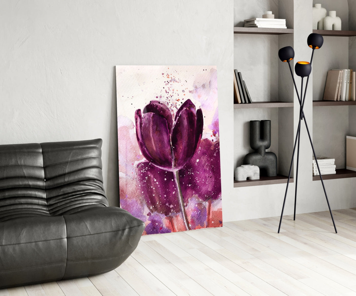 Deep Purple Watercolor Tulip Bloom Glass Wall Art