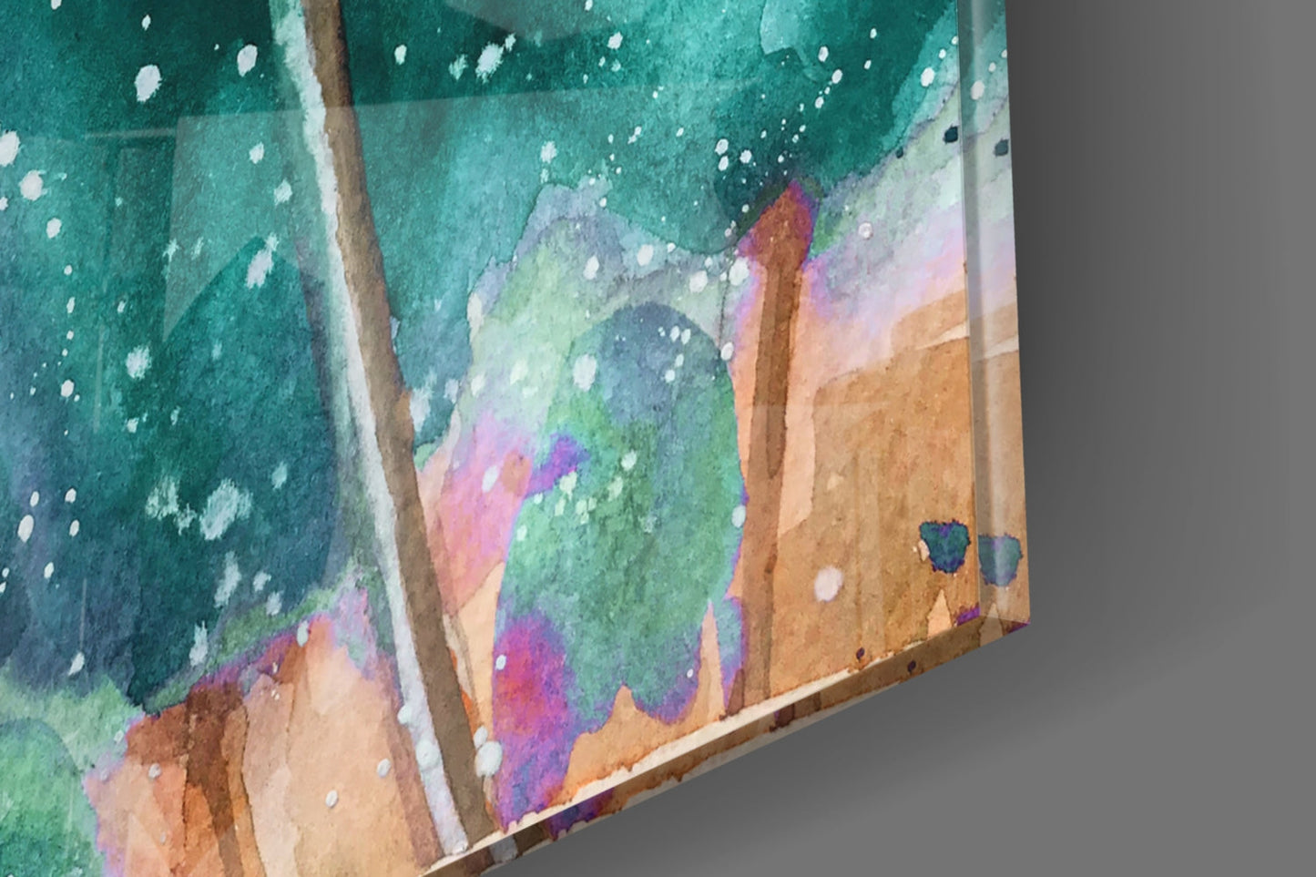 Teal Watercolor Tulip With Paint Splatter Glass Wall Art