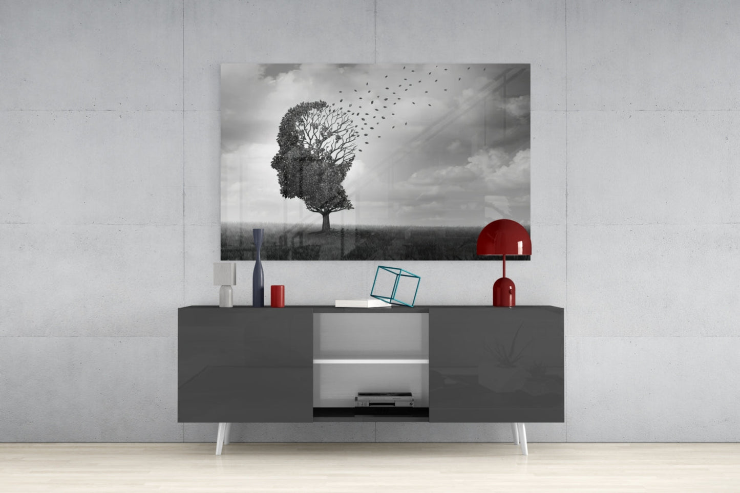 Head Tree Birds Leaving Branches Glass Wall Art