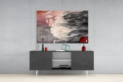 Blush and Charcoal Feather Smoke Glass Wall Art