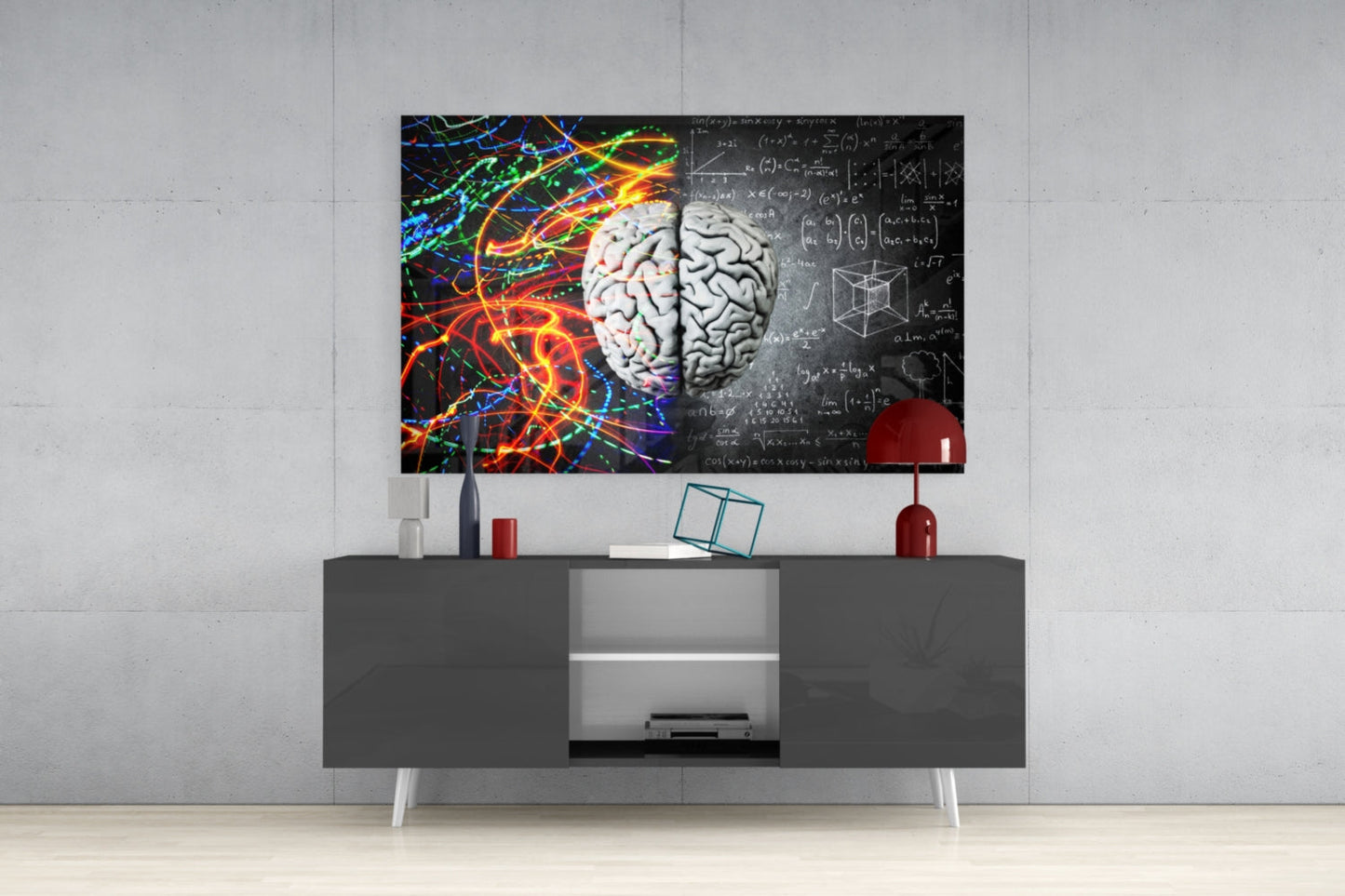 Color Streaks and Chalk Formula Brain Glass Wall Art