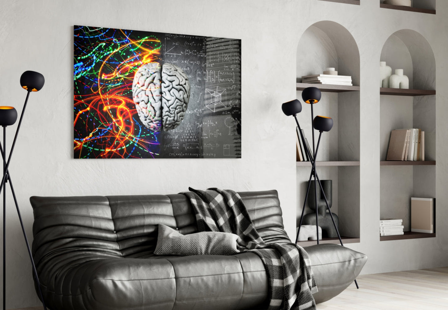 Color Streaks and Chalk Formula Brain Glass Wall Art