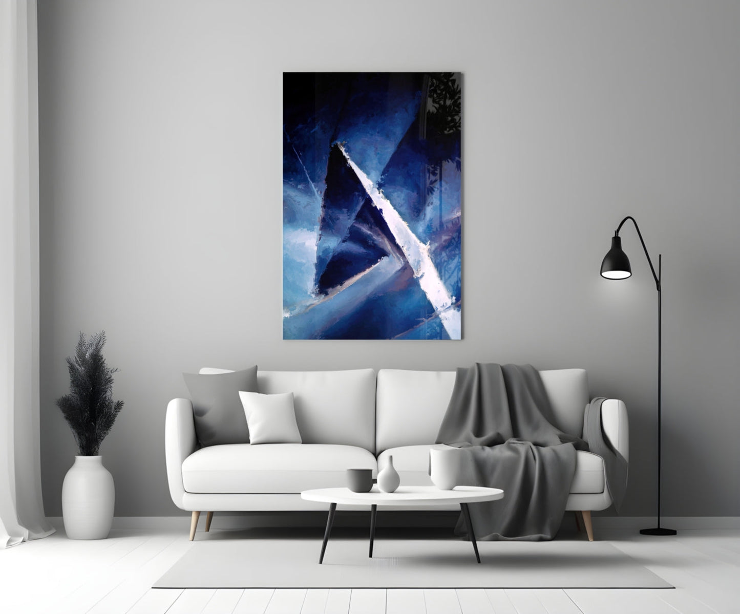 Deep Blue Palette Knife Abstract Glass Wall Art
