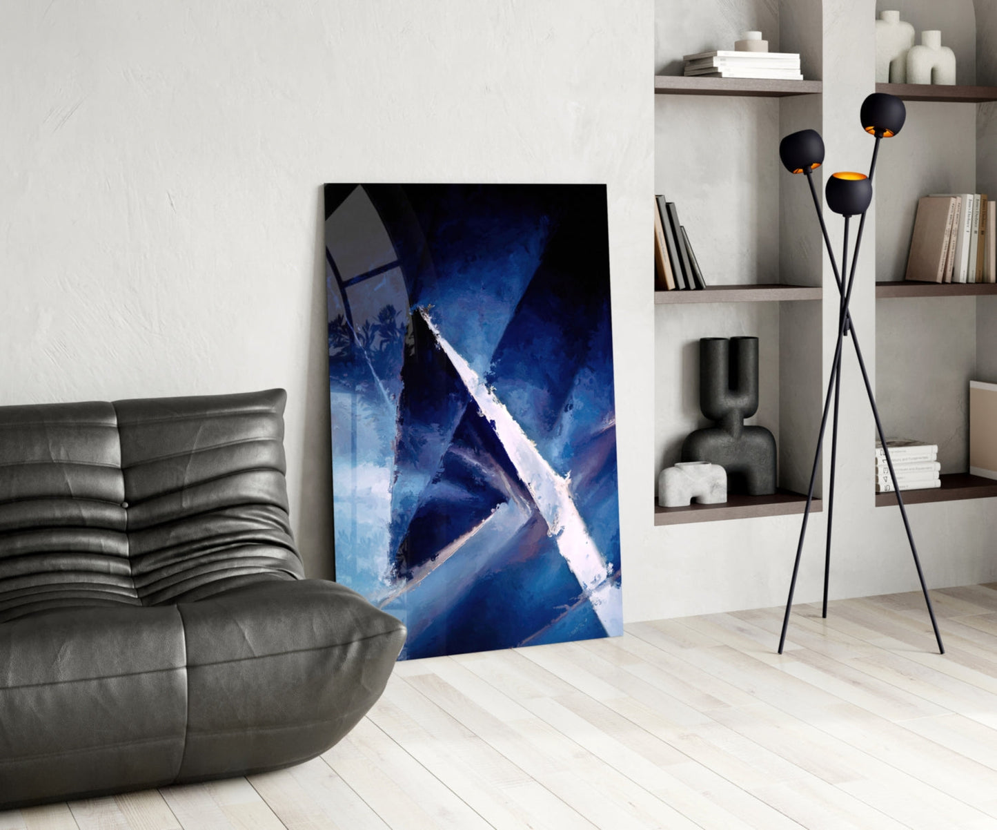 Deep Blue Palette Knife Abstract Glass Wall Art