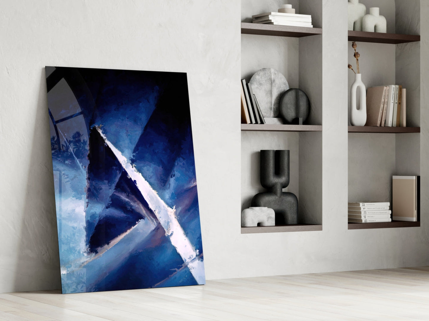 Deep Blue Palette Knife Abstract Glass Wall Art