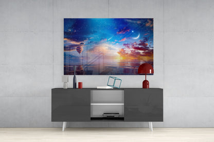 Hot Air Balloon Crescent Moon Sea Glass Wall Art