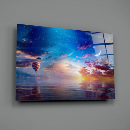 Hot Air Balloon Crescent Moon Sea Glass Wall Art