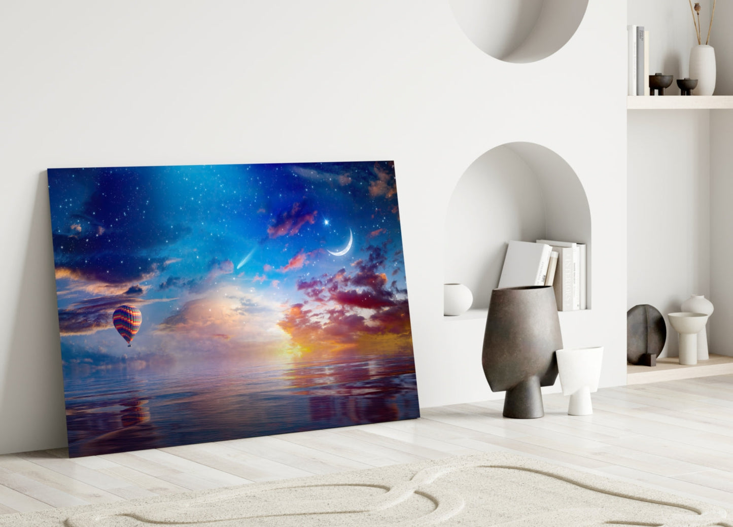 Hot Air Balloon Crescent Moon Sea Glass Wall Art