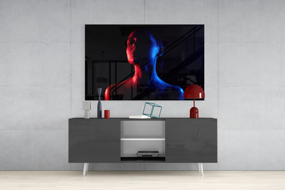 Neon Duotone Woman Glass Wall Art