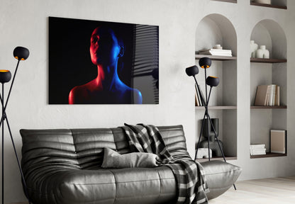Neon Duotone Woman Glass Wall Art