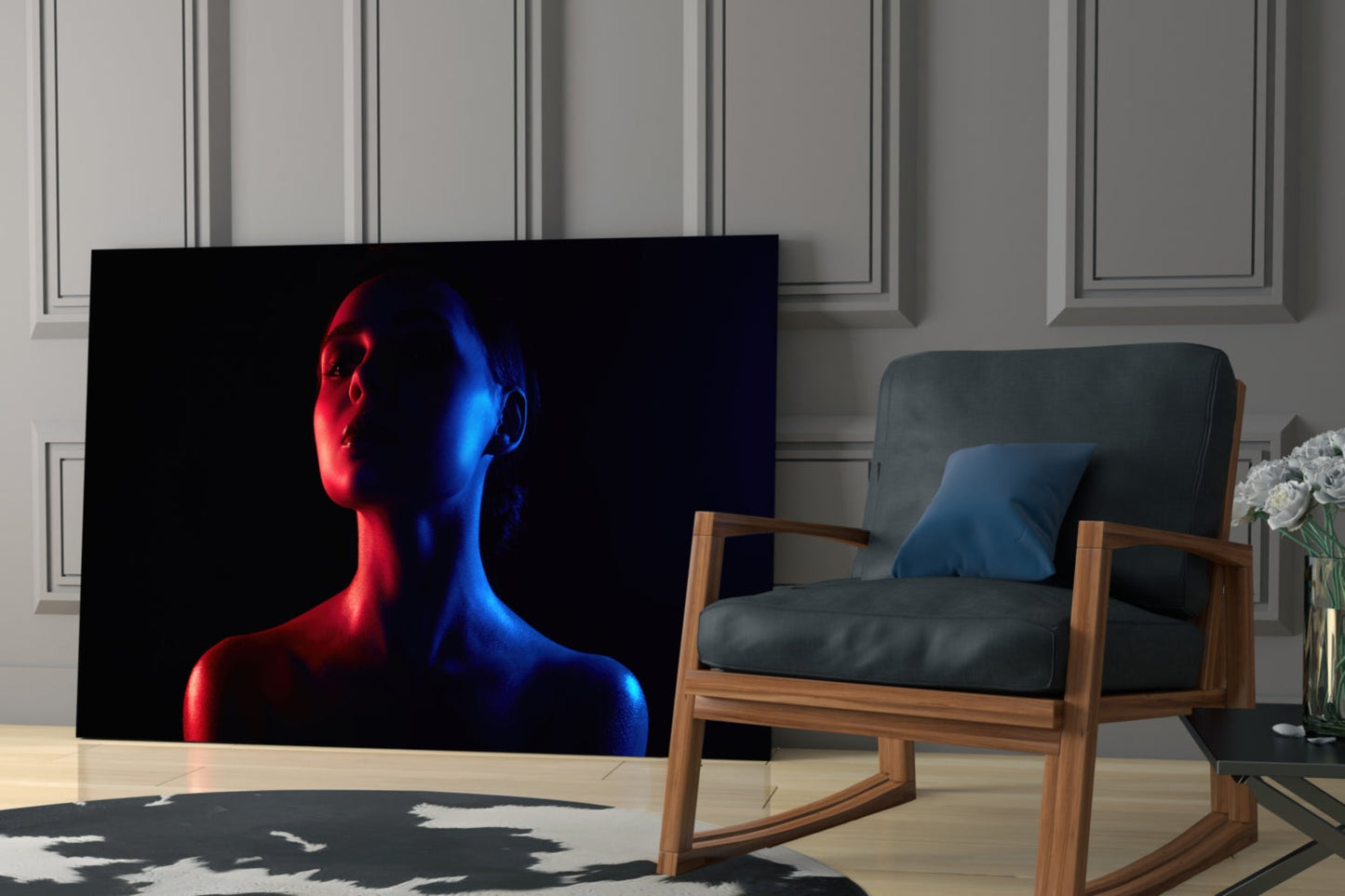Neon Duotone Woman Glass Wall Art