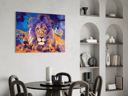 Purple Orange Splash Lion Glass Wall Art