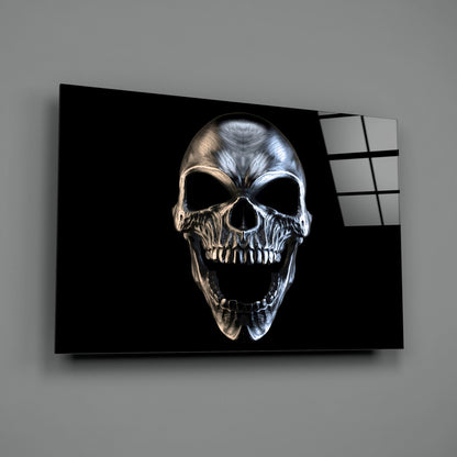 Silver Screaming Metal Skull Glass Wall Art