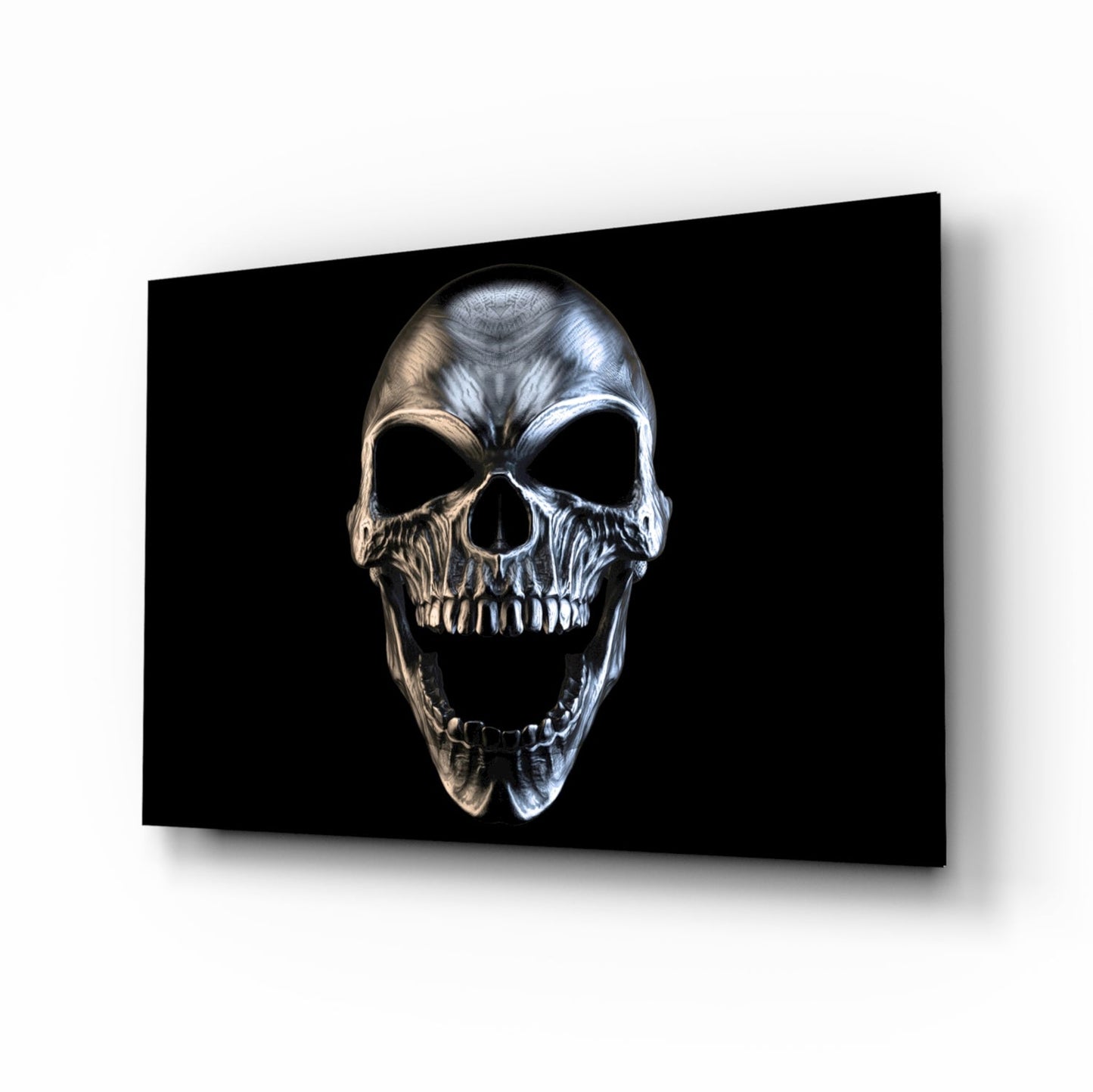 Silver Screaming Metal Skull Glass Wall Art