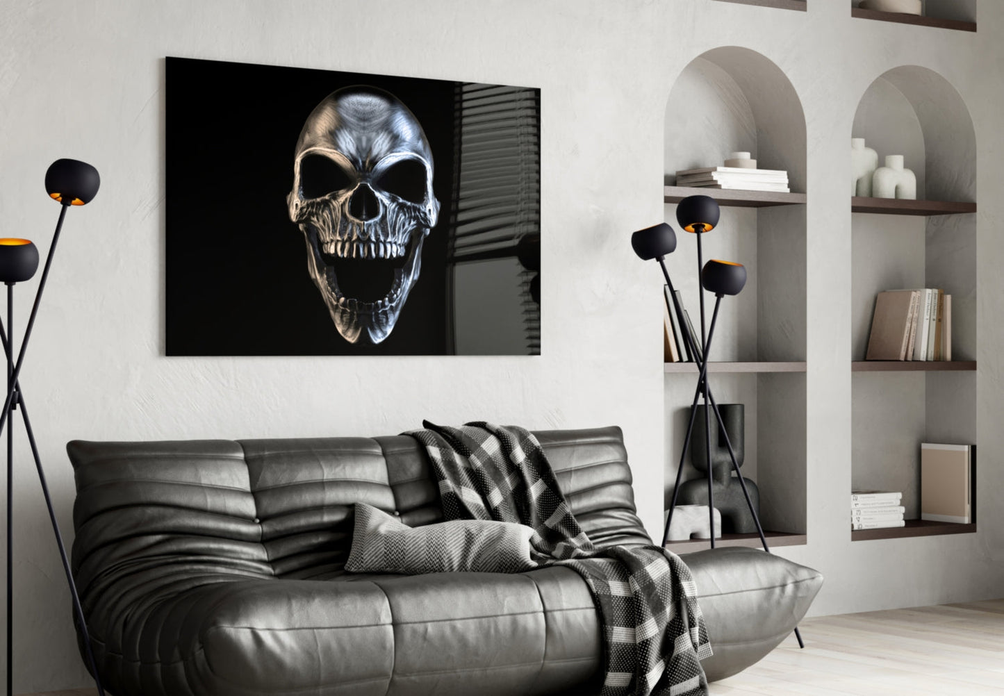 Silver Screaming Metal Skull Glass Wall Art