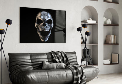Silver Screaming Metal Skull Glass Wall Art