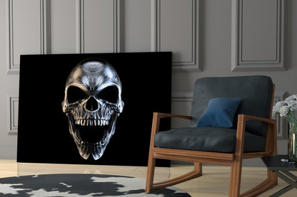 Silver Screaming Metal Skull Glass Wall Art