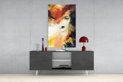 Fiery Orange Abstract Face Glass Wall Art
