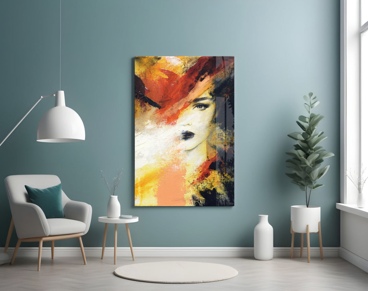 Fiery Orange Abstract Face Glass Wall Art
