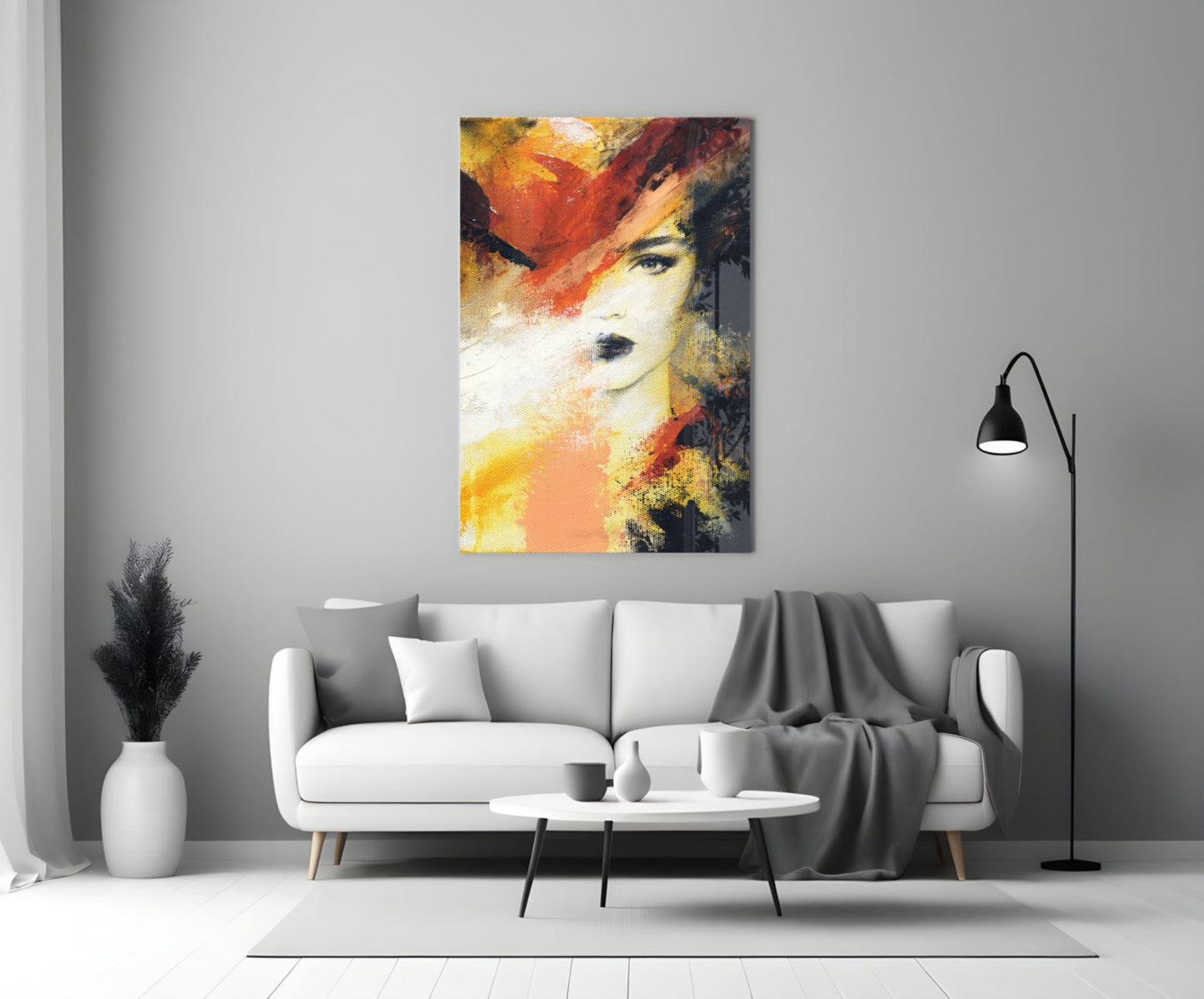Fiery Orange Abstract Face Glass Wall Art