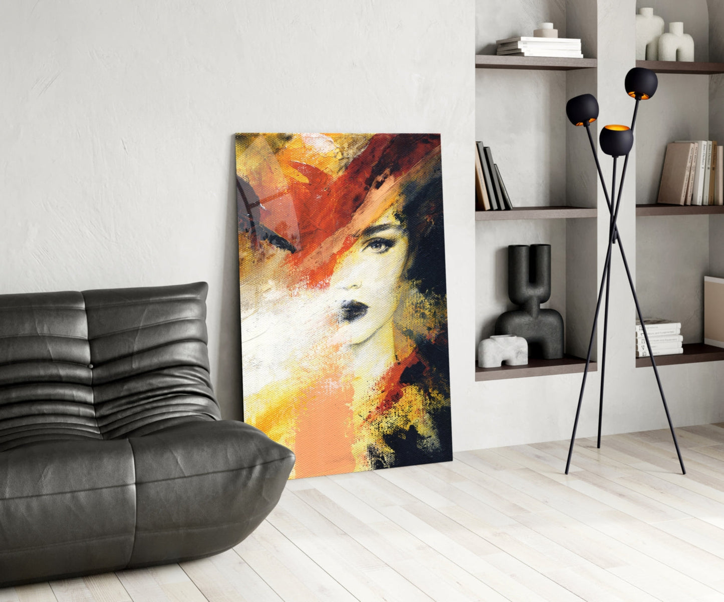 Fiery Orange Abstract Face Glass Wall Art