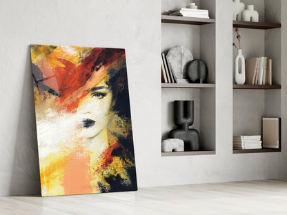 Fiery Orange Abstract Face Glass Wall Art