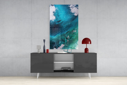 Deep Teal Navy Wave Glass Wall Art