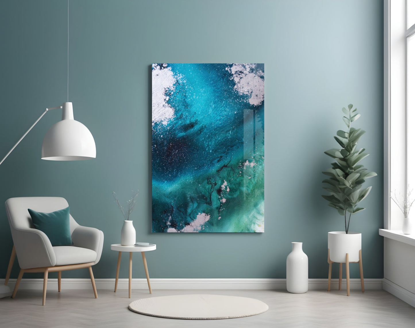 Deep Teal Navy Wave Glass Wall Art