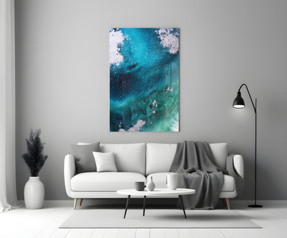 Deep Teal Navy Wave Glass Wall Art