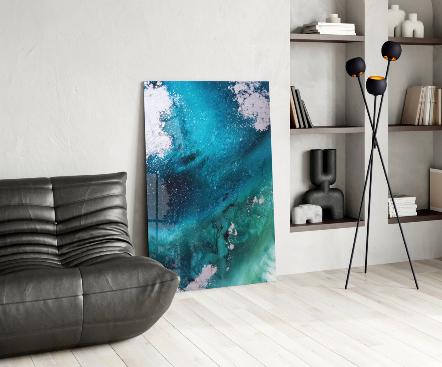 Deep Teal Navy Wave Glass Wall Art