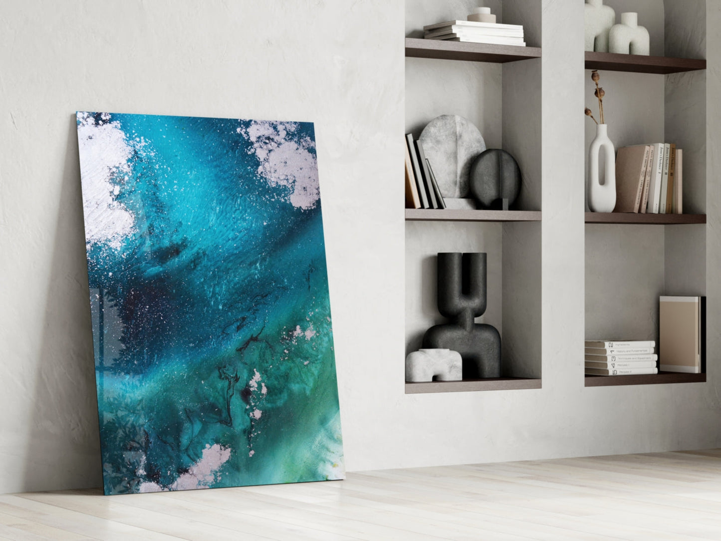 Deep Teal Navy Wave Glass Wall Art