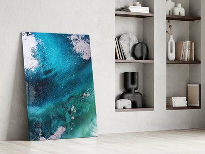 Deep Teal Navy Wave Glass Wall Art