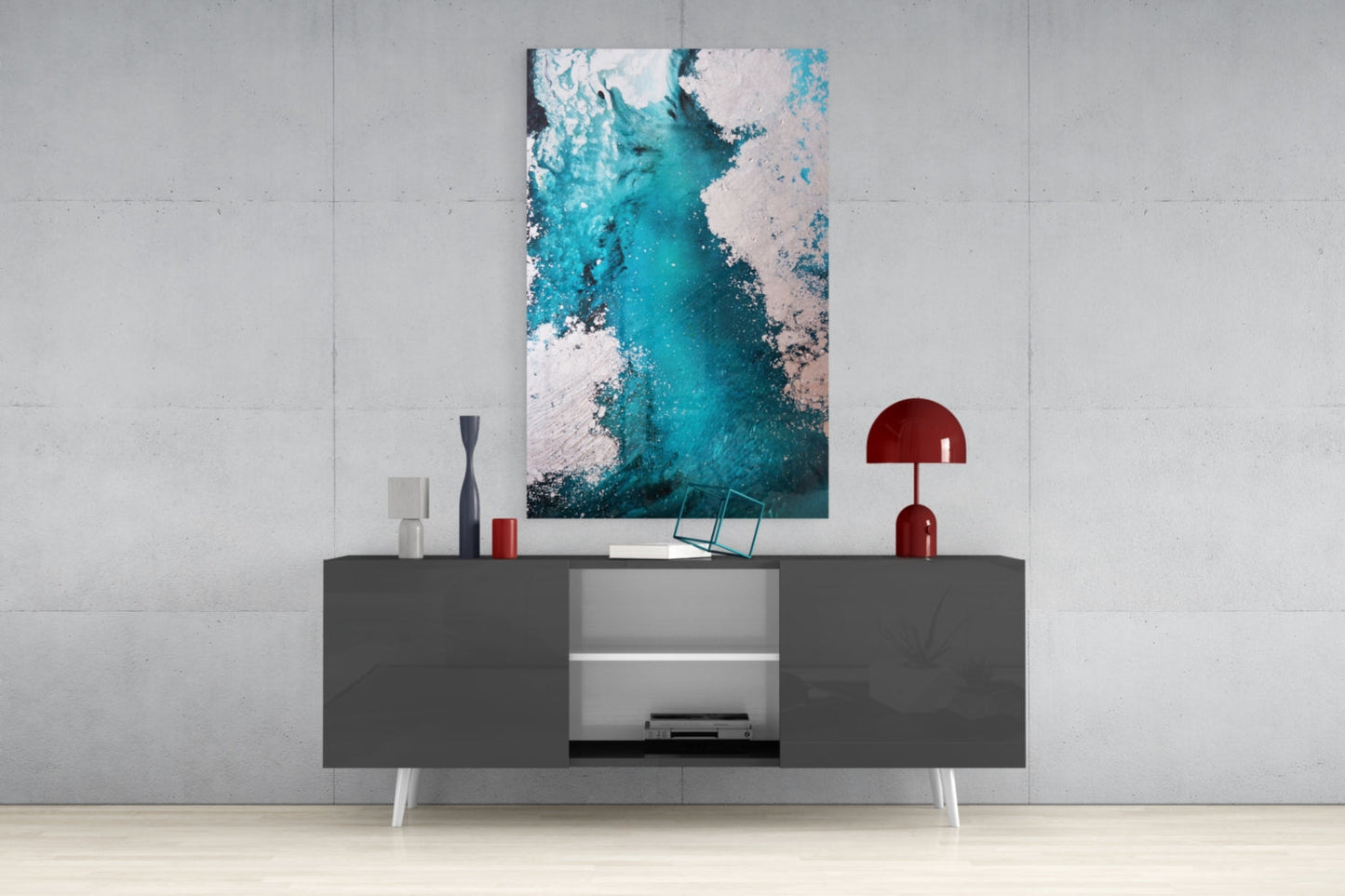 Turquoise Blush Ocean Flow Glass Wall Art