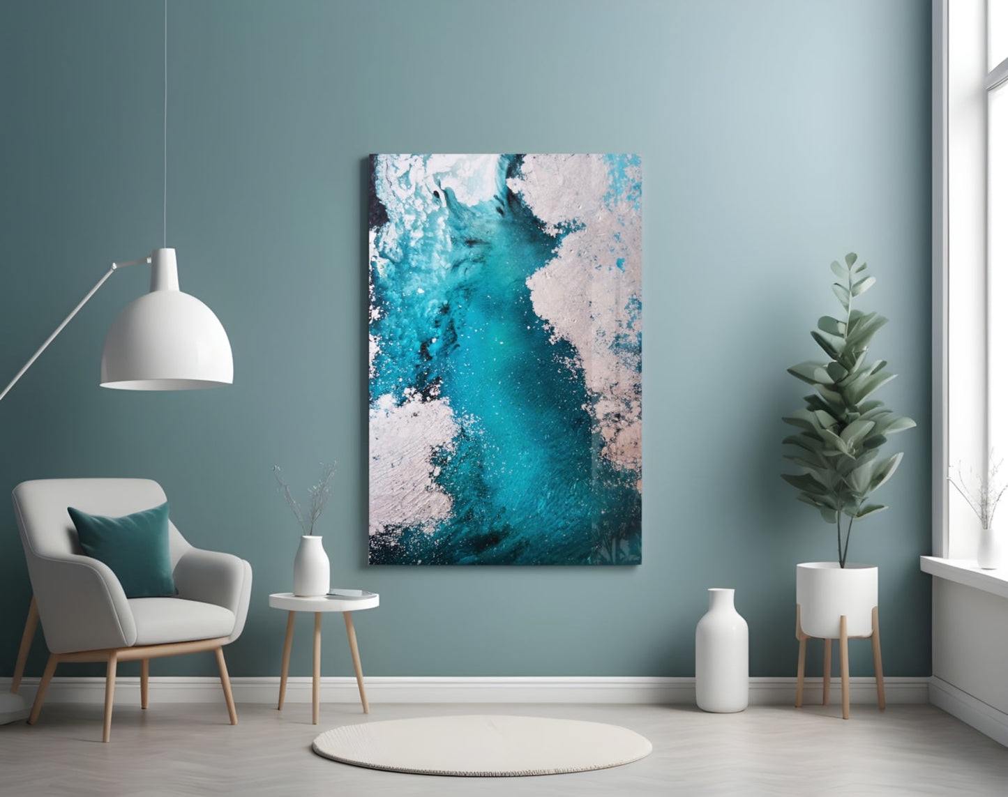 Turquoise Blush Ocean Flow Glass Wall Art