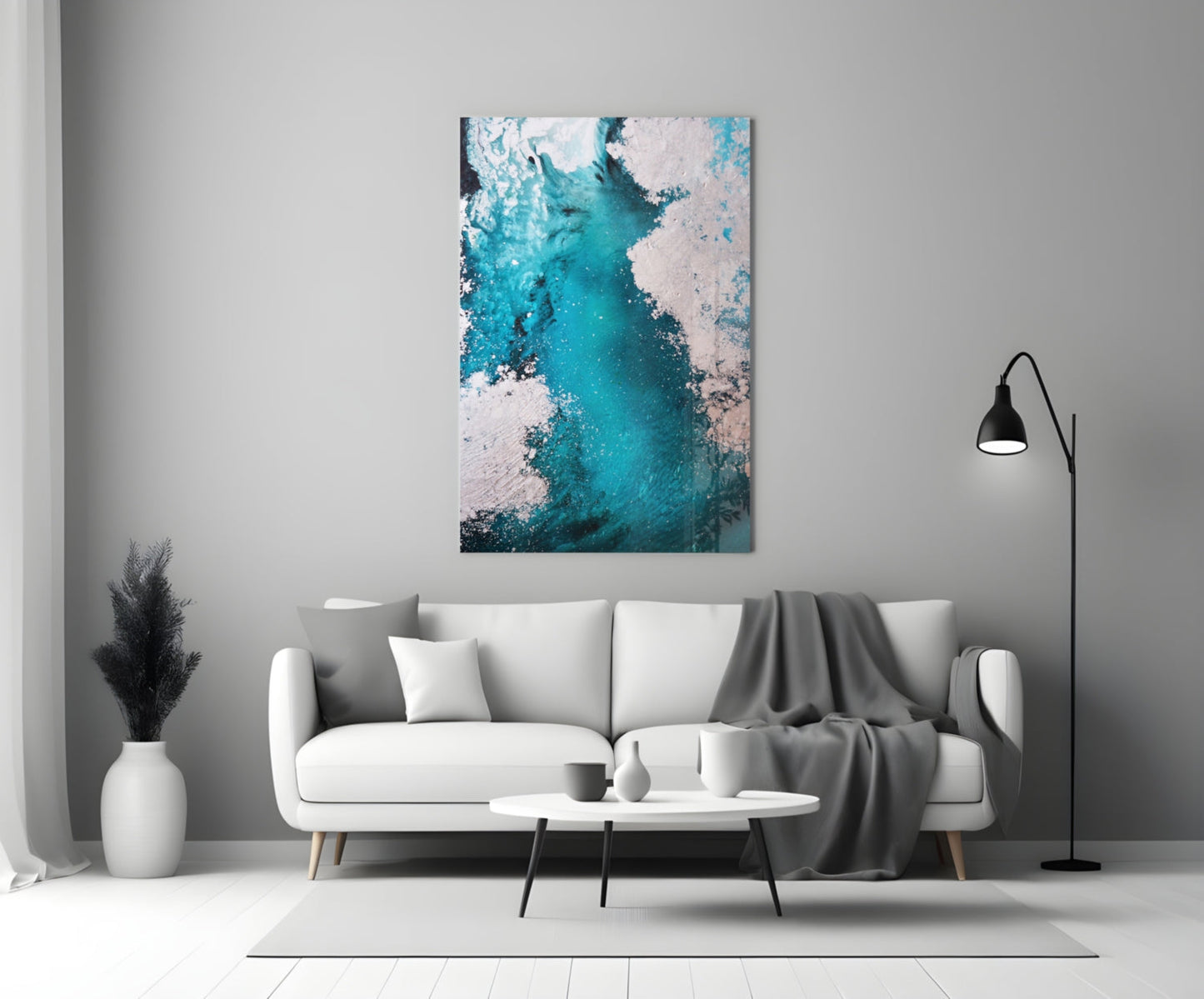 Turquoise Blush Ocean Flow Glass Wall Art