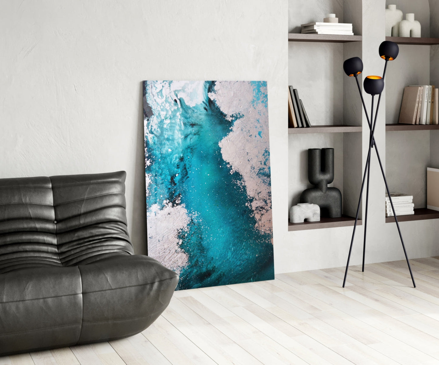 Turquoise Blush Ocean Flow Glass Wall Art