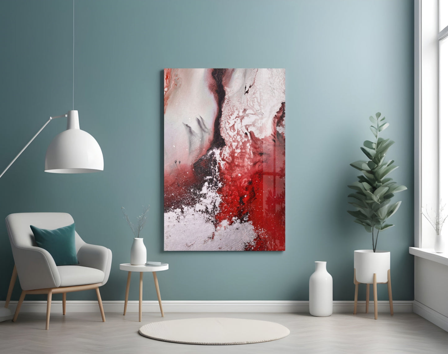 Red White Marble Blend Glass Wall Art