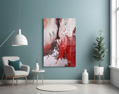 Red White Marble Blend Glass Wall Art