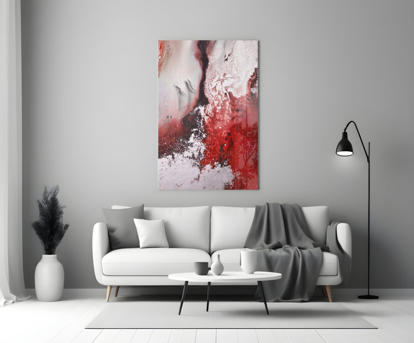 Red White Marble Blend Glass Wall Art