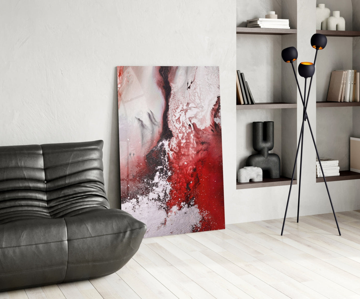 Red White Marble Blend Glass Wall Art