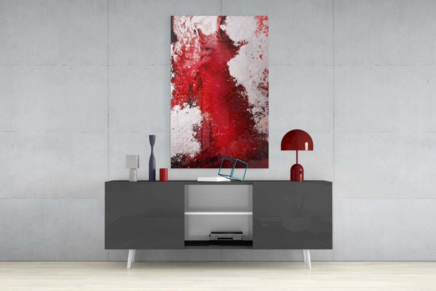 Crimson Red Ink Splash Glass Wall Art