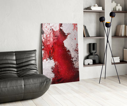 Crimson Red Ink Splash Glass Wall Art