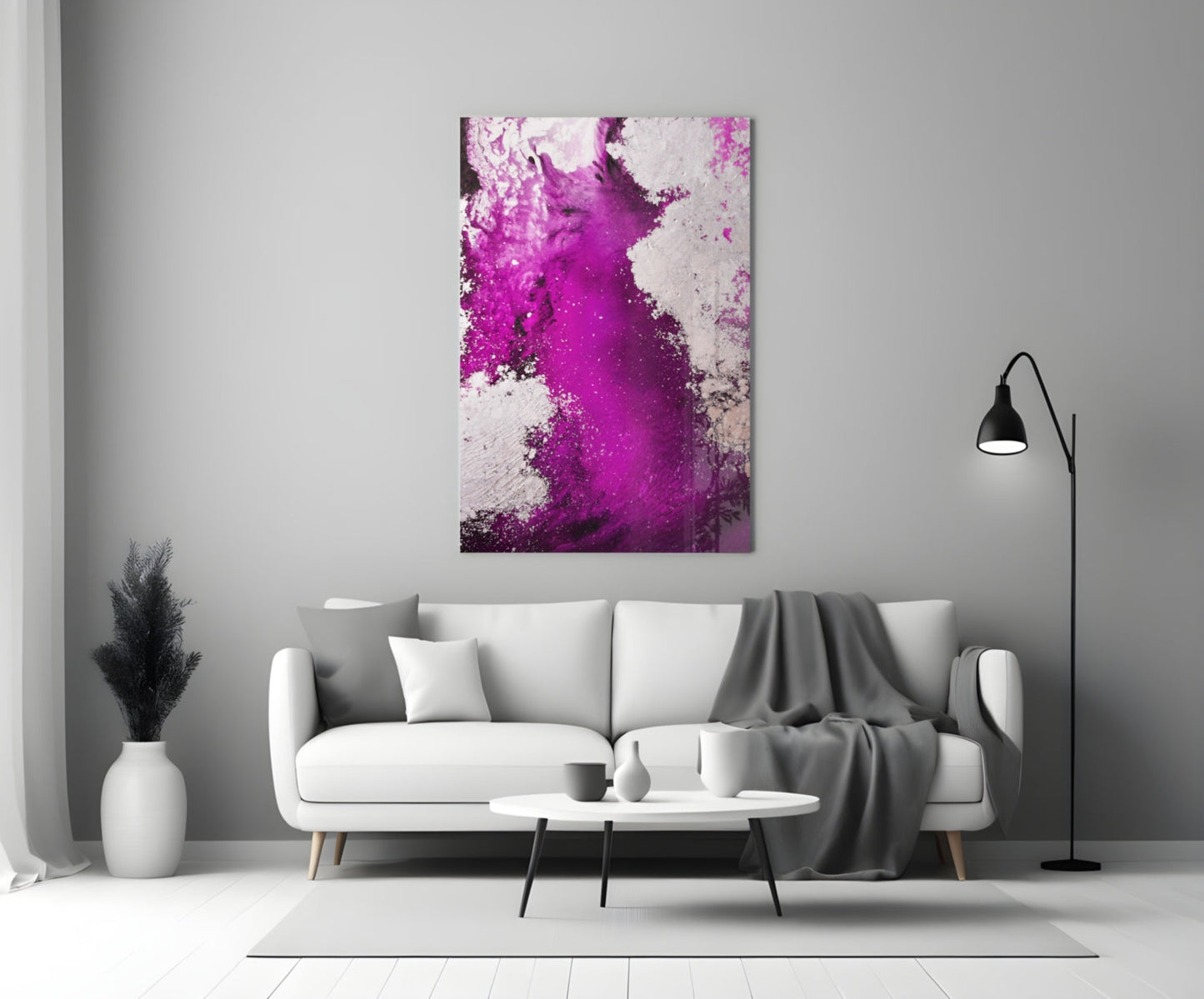 Purple Wave Splash Abstract Glass Wall Art