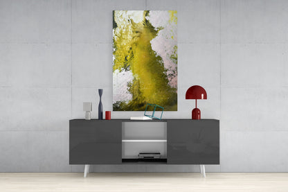Lime Green Waterfall Abstract Glass Wall Art