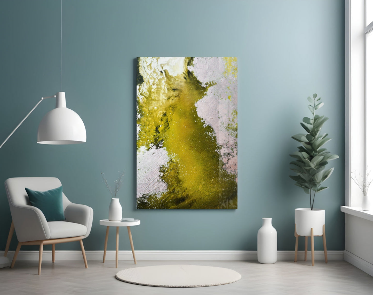 Lime Green Waterfall Abstract Glass Wall Art