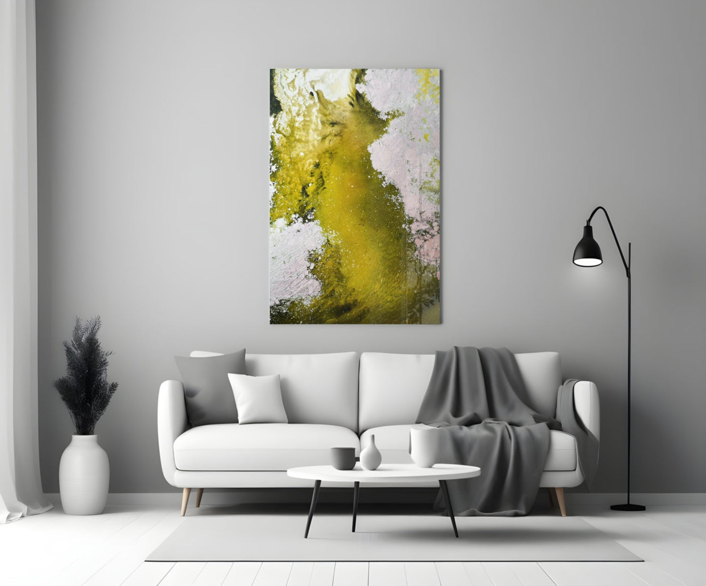 Lime Green Waterfall Abstract Glass Wall Art